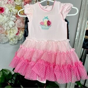 Little Me Boutique Tutu Dress Popover Bodysuit Dress Pink Flowers - Size 3 Month
